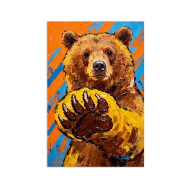Imagem de Animais Pintura Arte Parede - Retrato Urso - Impressões em tela - Moderno Colorida Pôster para decoração sala de estar 30x45cm Sem Moldura