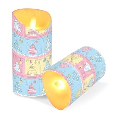 Imagem de Blueangle Pacote com 2 lindas velas de árvore de Natal sem chamas com controle remoto e temporizador, velas LED cintilantes (7,6 cm x 9,9 cm) para decoração de casa, casamento, acampamento (914)