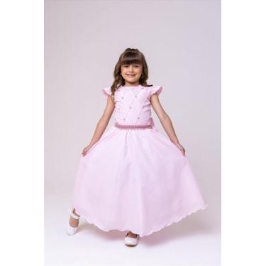 Imagem de Vestido Infantil Rosa Bebê para Formatura Longo Dama de Honra Luxo Fes