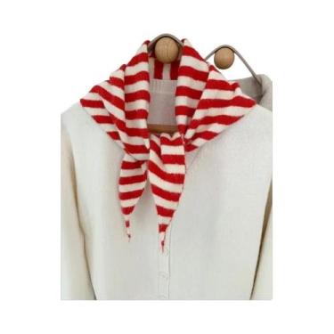 Imagem de Cachecol De Lã Triangular Listrado Quente E Macio Para O Inverno Femin