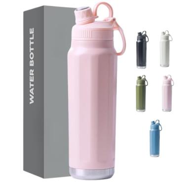 Imagem de Garrafa Térmica de Aço Inox 800ml - Tampa com Alça - Sistema de Parede Dupla Isolada à Vácuo - Ideal para Academia/Trabalho/Faculdade (Rosa)