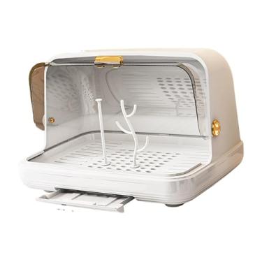 Imagem de MERIGLARE Organizador de escorredor de mamadeiras para armário de cozinha, à prova de poeira, caixa portátil para armazenamento de mamadeiras, Meio Branco