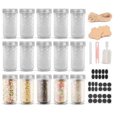 Imagem de Pacote com 15 Frascos de 350 ML de Boca Larga com Tampas, Frascos para Conservas Ou Bebidas, Kit Potes Tampa Hermético Porta Mantimentos Armário Cozinha, Dispensador de Jarra de Vidro