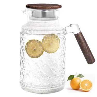 Imagem de Jarra de água de vidro com tampa, jarra de água de 2 litros, com tampas e alça para geladeira, copo de água de vidro borossilicato para suco, café, chá gelado, bebidas, resistente ao calor