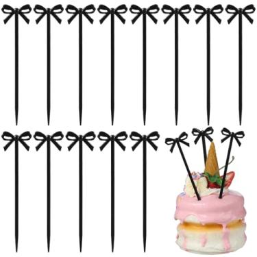 Imagem de SEWACC 60 peças palitos de coquetel arco preto palitos de aperitivo laço picaretas de aperitivo agitadores de bebidas, topos de cupcake palitos de comida para artigos de festa