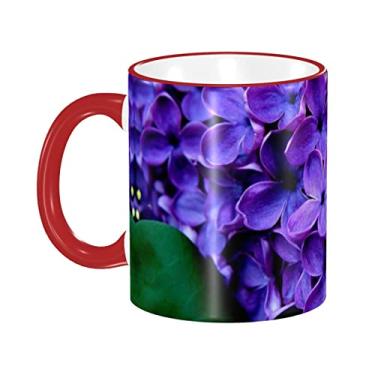 Imagem de Ourdovi Caneca de café expresso de cerâmica com flor violeta, caneca de cerâmica revestida DIY, para café, sopa, chá, leite, latte, cacau quente, colorido divertido 340 g.