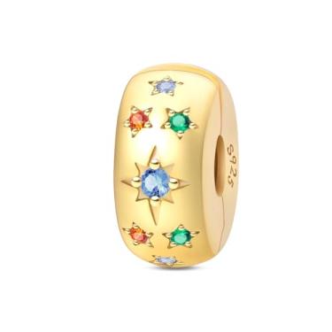 Imagem de QIKAOLA Pingentes com clipe dourado para pulseiras Pandora, espaçadores, berloques, joias, presente para mulheres