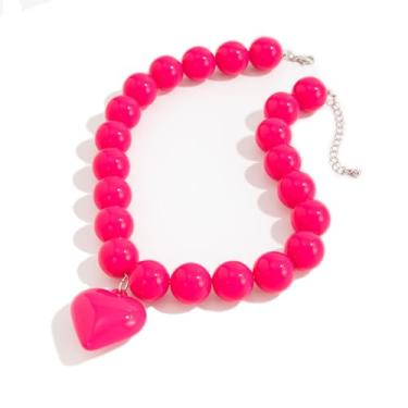 Imagem de GZUQRSK Boho Colar feminino com pingente de coração de resina com contas de acrílico multicoloridas, pingente de coração grosso, joia moderna e vibrante para férias, 1, Acrílico, Sem Pedra Preciosa