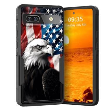 Imagem de KJFHDJFDH Capa para Pixel 6A, camada dupla, híbrida, resistente, resistente, à prova de choque, PC rígido + capa protetora de silicone macio para Google Pixel 6A 6,1 polegadas 2022, bandeira americana
