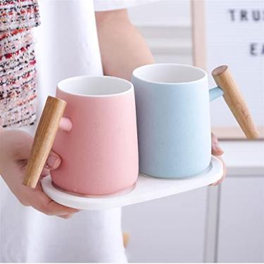 Imagem de Copo de cerâmica fosco com alça para enxaguante bucal copo de escovação nórdica conjunto de lavagem de casal doméstico par