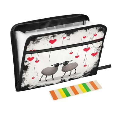 Imagem de Wassud Duas adoráveis ovelhas (2) 13 bolsos organizador de arquivos sanfonado pastas expansíveis com abas e adesivos, organizador de pastas de documentos de recibo de papel tamanho carta A4 para