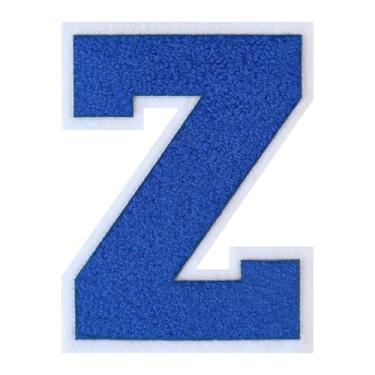 Imagem de 1 PÇ Patch de letra de chenille azul ferro de 15 cm com borda branca – Remendos do alfabeto para roupas, jaquetas, mochilas, chapéus para decoração personalizada, nome personalizado e artesanato. (Z)