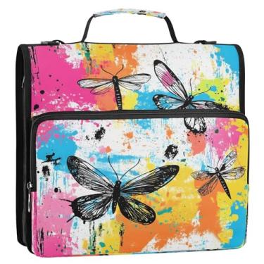 Imagem de Wassud Simple Line Art Libélulas fichário com zíper 3 anéis com alça de ombro e alça vários bolsos expansível organizador de pasta de arquivo