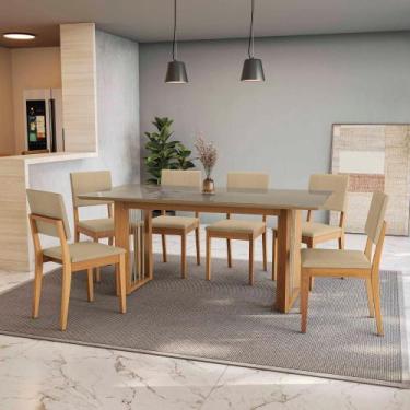 Imagem de Conjunto Sala de Jantar Dora em Madeira Maciça 6 Cadeiras Boucle Bege 