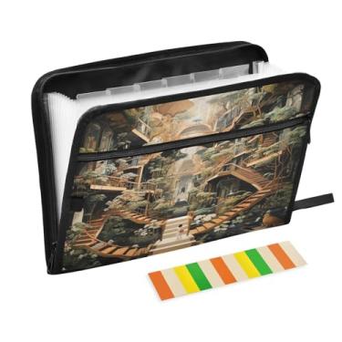 Imagem de Wassud Nature City Acordeão Organizador de Arquivos Letra A4 Pasta de Arquivo de Papel Organizador de Documentos com Etiquetas Pasta de Arquivo Expansível 13 Bolsos