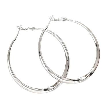 Imagem de Brincos de argola modernos torcidos simples e grandes para mulheres, noivado, festa de casamento, presente de joias, presente, One size, Cobre, Sem pedra preciosa