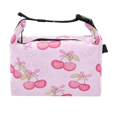 Imagem de STAYTOP Lancheira de cerejas e flores com fivela de alça, lancheira isolada para meninos e meninas, lancheira térmica para trabalho escolar