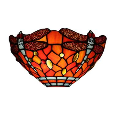 Imagem de Arandela de parede estilo Tiffany com libélula, cúpula de vitral, luminária de parede vintage mediterrânea para quarto, sala de estar e corredor, 27 cm x 19 cm, D