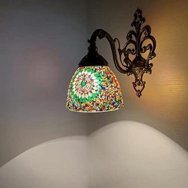 Imagem de Luminária de parede marroquina mediterrânea, aplique de parede turco com mosaico, luminária de cabeceira boêmia para sala de estar, quarto, corredor, varanda, café ou bar.