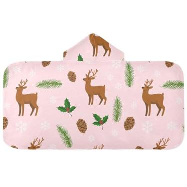 Imagem de Burbuja Toalha de banho com capuz de laço rosa para crianças, toalha de praia de pelúcia macia absorvente para chá de meninas e meninos 3-10 anos, 61 x 127 cm