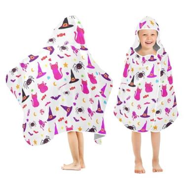 Imagem de Burbuja Halloween Elements Toalha de banho com capuz para crianças, toalha de praia de pelúcia macia absorvente para chá de meninas e meninos 3-10 anos, 61 x 127 cm