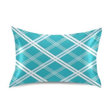 Imagem de Fronha de almofada de seda para pele e cabelo, extra macia, resistente a rugas e desbotamento com fecho de envelope (tamanho padrão, 101,6 x 50,8 cm) | Fundo xadrez