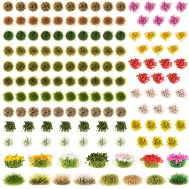Imagem de Draupnir 129 peças modelo de tufo de grama estática grupos de vegetação de flores autoadesivo modelo artificial conjunto de flores em miniatura para trem, paisagem, terreno, cenário ferroviário, areia