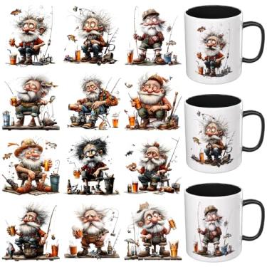 Imagem de Dorsbaby 12 folhas peculiares UV DTF copo envoltório para canecas de vidro café, decalques DlY para copos, esfregar à prova d'água em transferências para artesanato (pescador antigo peculiar)