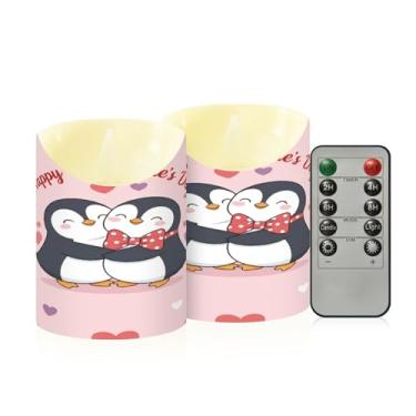 Imagem de Wassud Pacote com 2 velas de pinguim sem chama do dia dos namorados com controle remoto, velas realistas cintilantes com temporizador, velas decorativas para Natal, casamento, festa, decoração de casa