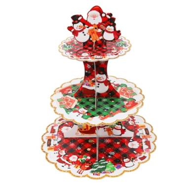 Imagem de Suporte de bolo de Natal, suporte de cupcake de feliz Natal de 3 camadas para festas, festas de inverno e decorações de inverno
