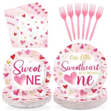 Imagem de 96 peças de artigos para festa de aniversário de dia dos namorados, rosa, coração, está virando, pratos e guardanapos, descartáveis, aquarela, coração, coração, conjunto para decorações de aniversário