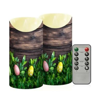 Imagem de Wassud Pacote com 2 ovos de Páscoa coloridos com velas sem chama de coelho com controle remoto, velas realistas cintilantes com temporizador, velas decorativas para Natal, casamento, festa, decoração