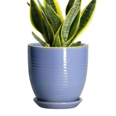 Imagem de EPFamily Vasos de cerâmica para plantas - Vaso de plantas de 15 cm com orifício de drenagem e pires, vasos redondos, vasos de flores, plantador moderno, decoração de sala de escritório em casa