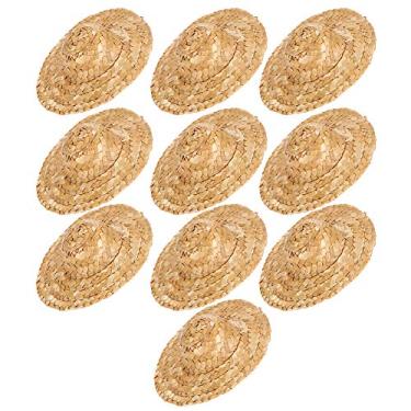 Imagem de GLOGLOW Chapéus de Palha de Mini Boneca, Material de Palha Natural Tecido à Mão, Conjunto de 10 Peças, Cores Primárias Variadas para Personalização, Cada um Medindo 3,3 pol. de Comprimento, Perfeito para Artesanato Infantil e