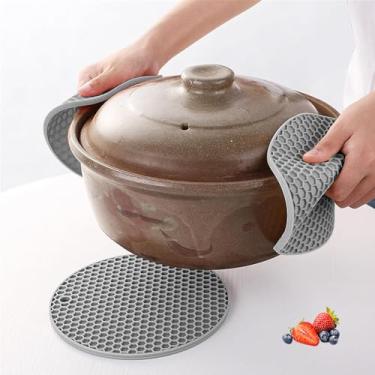 Imagem de 4 peças de tapete de mesa de borracha resistente ao calor antiderrapante porta-copos panela de cozinha posssessioner copo almofada de prato para jantar (cinza)