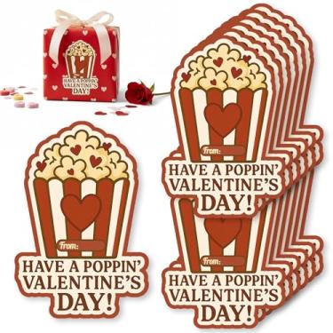 Imagem de Adesivos de Dia dos Namorados, 50 peças de etiquetas de presente com design de pipoca de coração, etiquetas de lembrancinha de festa de 9,54 x 6,4 cm para cartões, artesanato e guloseimas de sala de