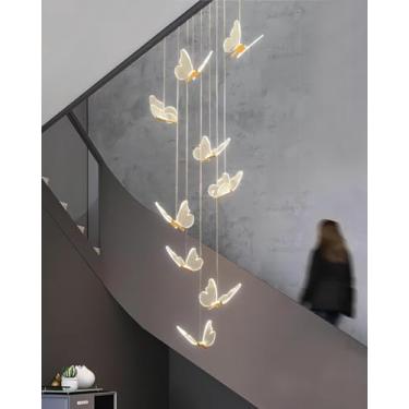 Imagem de Lustres de LED para Hall de Entrada, Sala de Estar, Pé Direito Alto, Lustre de Acrílico em Formato de Borboleta, Luminária Pendente Grande para Teto, Luminária Moderna para Sala de Jantar, C