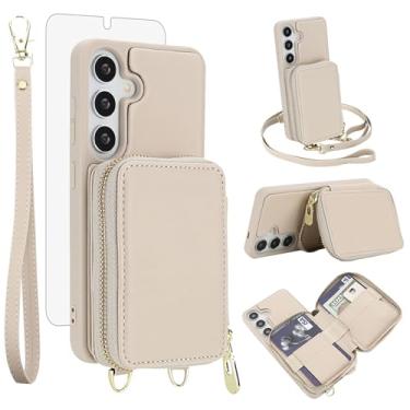 Imagem de Capa de celular para Samsung Galaxy S24/S25 5G carteira de celular com protetor de tela de vidro temperado, alça transversal, suporte para cartão de crédito com bloqueio de RFID, S 24, 24S, 25, 25S