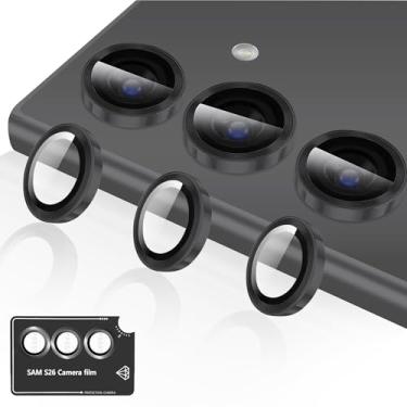 Imagem de ZXZone Protetor de lente para câmera Samsung Galaxy S26, protetores de lente individuais, vidro temperado ultrafino com borda de alumínio, compatível com capa, 1 conjunto (preto)
