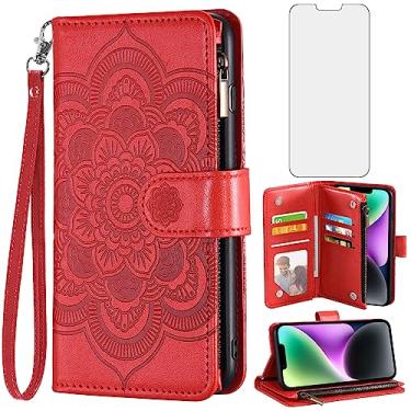 Imagem de Asuwish Capa de telefone para iPhone 14 6,1 polegadas com protetor de tela de vidro temperado e flor de couro flip porta-cartão de crédito acessórios para celular iPhone14 5G i i-Phone i14 iPhone14