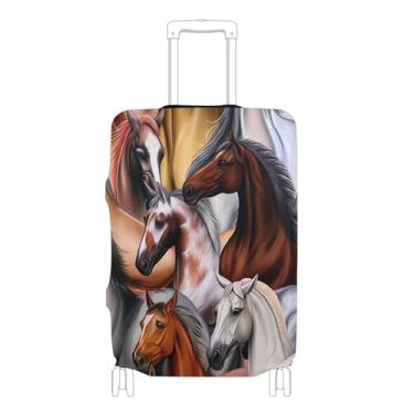 Imagem de Capa protetora de bagagem colorida, lavável, colorida, cavalos, corcel, acessórios de viagem, P, serve para estojo de 45 a 50 cm, Corcel de cavalo fino colorido, L 26-28 in, Capa de mala