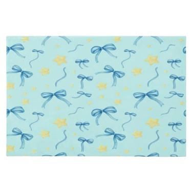 Imagem de Wassud Tapete de porta Blue Bows and Stars 61 x 89 cm, antiderrapante, lavável, com suporte de borracha, tapete macio e fofo para sala de estar, quarto, entrada, entrada