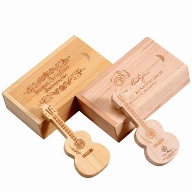Imagem de Pen drive USB personalizado em forma de guitarra, pen drives personalizados gravados para estúdios de música, músicos, mercadorias de banda, eventos promocionais, com caixa de embalagem de madeira