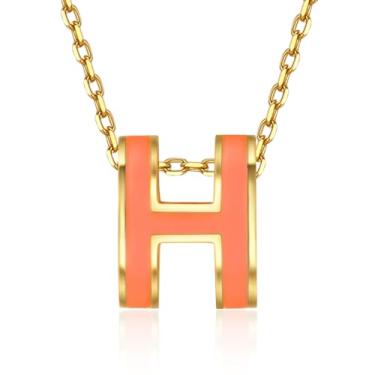 Imagem de BUENAVO Colar feminino com design clássico banhado a ouro 18K esmaltado com pingente feminino colorido e opcional, Large size, Banhado a ouro 18K, Sem Pedra Preciosa