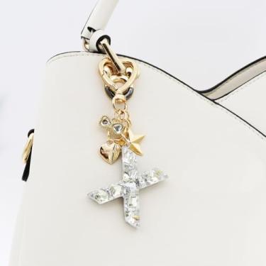 Imagem de Chaveiros brancos com letras iniciais fofas brilhantes chaveiro coração estrela chaveiro para presente para meninas bolsa pingentes acessórios