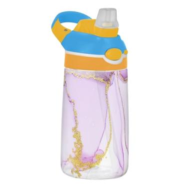 Imagem de Garrafa de água infantil lavanda roxo ouro branco com canudo 473 ml Tritan 473 ml Garrafa de água esportiva reutilizável portátil para crianças, à prova de vazamento, alça de transporte