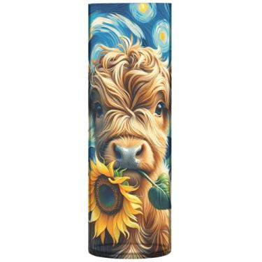 Imagem de Vaso cilíndrico para mesa decorativa noite estrelada vaca highland girassol lindo vaso alto plástico impressão personalizada decoração de casa sala de estar, 30 cm x 9,9 cm