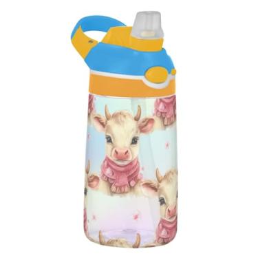 Imagem de Garrafa de água de 473 ml com canudo para crianças, meninas, meninos, 473 ml, garrafa de água esportiva Tritan à prova de vazamento, portátil, reutilizável, copo de viagem infantil, alça de transporte