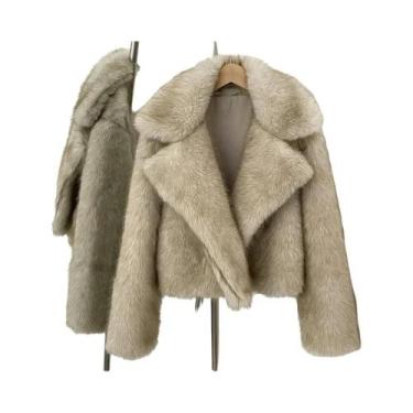 Imagem de Jaqueta Feminina Vintage De Pele Sintética Com Manga Longa E Gola Dobr