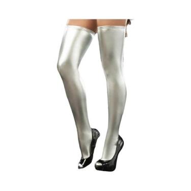 Imagem de Meias Longas Sexy De Borracha Lacada Preta E Vermelha Para Mulheres - 